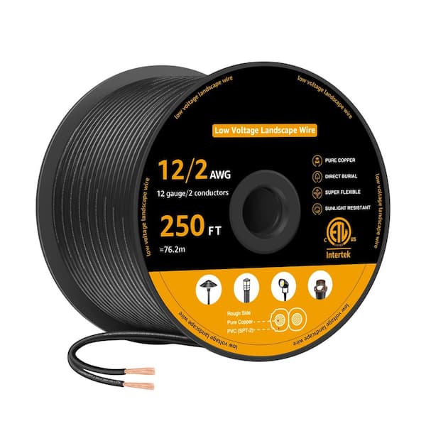 250ft 12 Gauge 2 Conductor Stranded Low Voltage Landscape Lighting Wire Direct Burial Pure Copper Roll