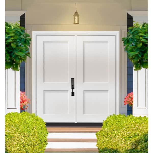 Legacy 72 in. x 80 in. 2P Squaretop Shaker LHIS Unfinished White Fiberglass Double Prehung Front Door w/6-9/16 Jamb