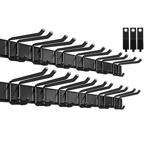 21-Pack 9.8 in. Black Carbon Steel Wall Rack with 12 Hooks and 6 Rails for Garage and Garden Tool Organization
