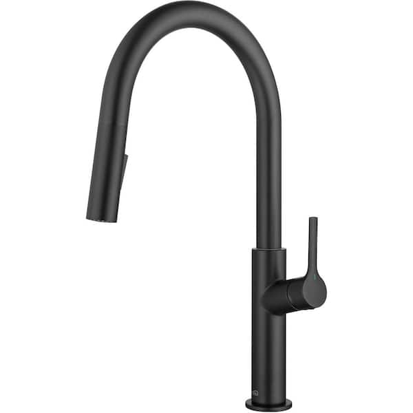 16.94 in. Single Handle Pull Down Sprayer Kitchen Sink Faucet with 360° Spout Swivel in Matte Black