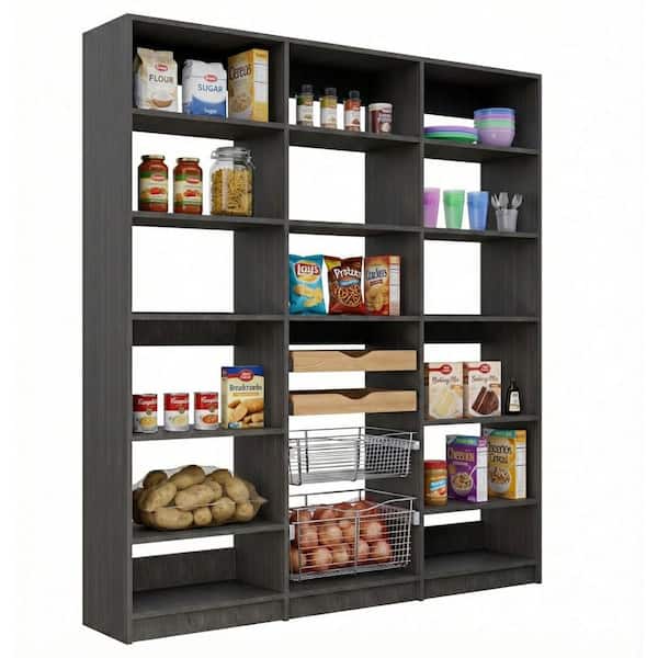 Alto Pantry Collection 102 in. W Grey Wall Mounted 2-Shelf Towers and Shelf Tower w/ Pull Outs Wood Closet System
