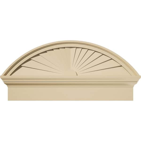 30 in. W x 14-3/8 in. H x 2-3/4 in. P Segment Arch Sunburst Signature Urethane Combination Pediment, Primed Tan