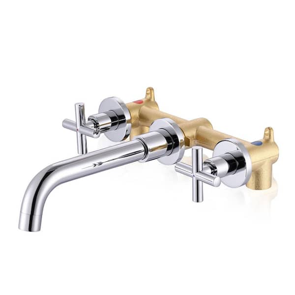 ARCORA Chrome Double-Handle Wall Mounted Bathroom Faucet Rough-In Valve Included