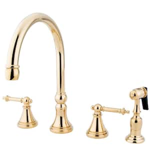 Templeton 2-Handle Deck Mount Widespread Kitchen Faucets with Brass Sprayer in Polished Brass