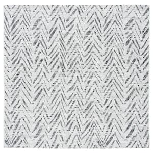 Courtyard Gray/Black 7 ft. x 7 ft. Distressed Chevron Indoor/Outdoor Patio  Square Area Rug
