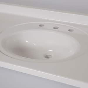 61 in. W x 22 in. D Cultured Marble White Round Single Sink Vanity Top in White