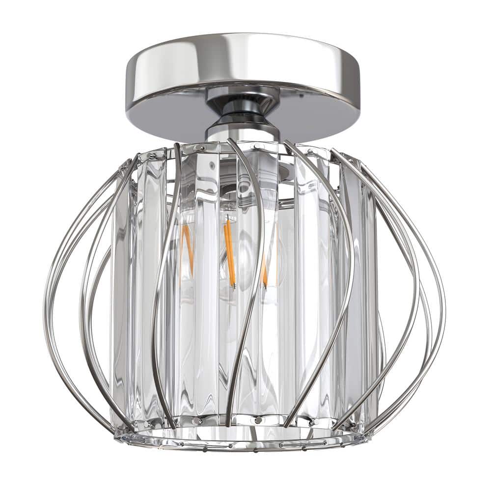 7 in. 1-Light Chrome Modern Crystal Cage Semi Flush Mount Ceiling Light Perfect for Living Room, Hallway, or Entryway price history on PriceWatchPro