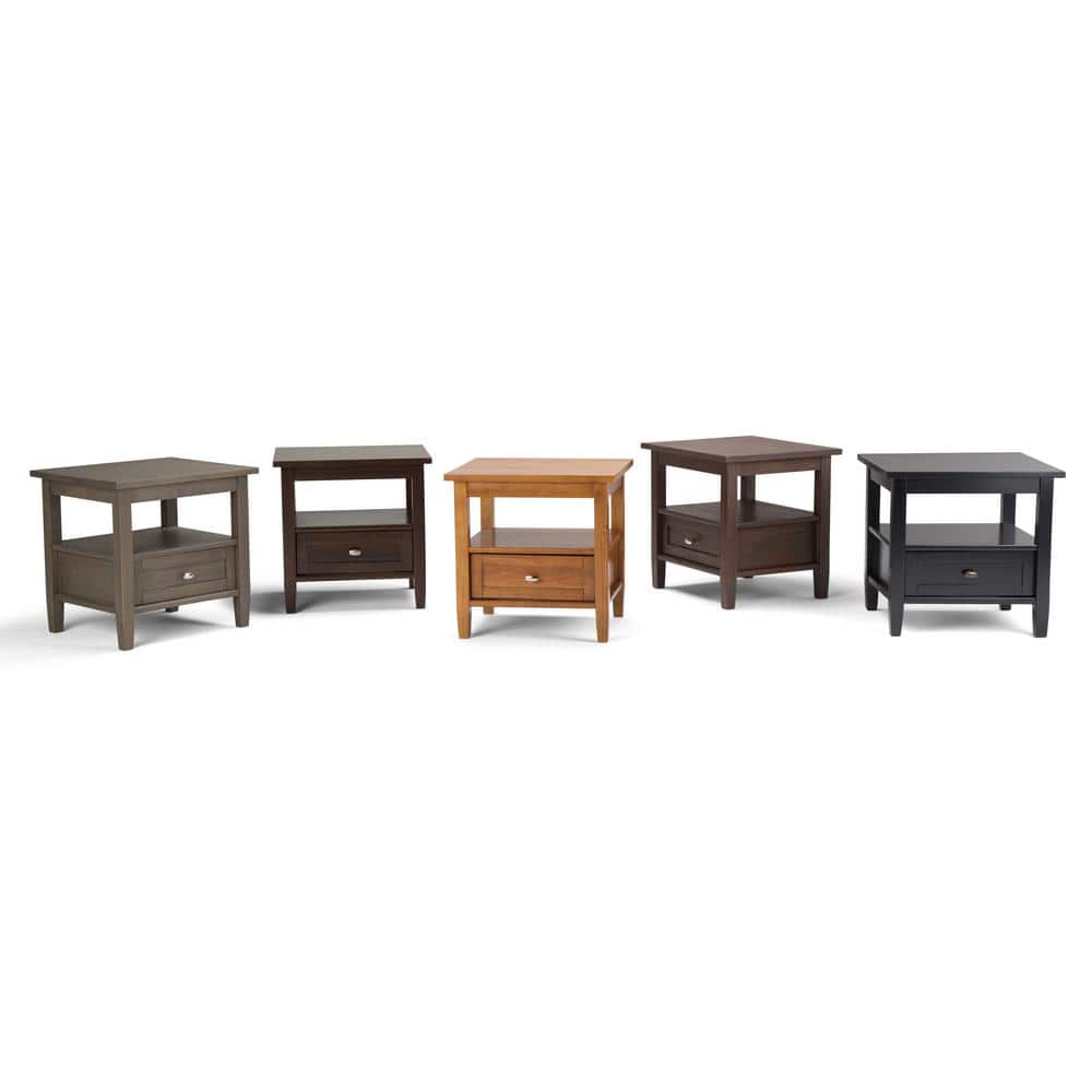 Tobacco Brown Rustic Solid Wood End Table with Storage