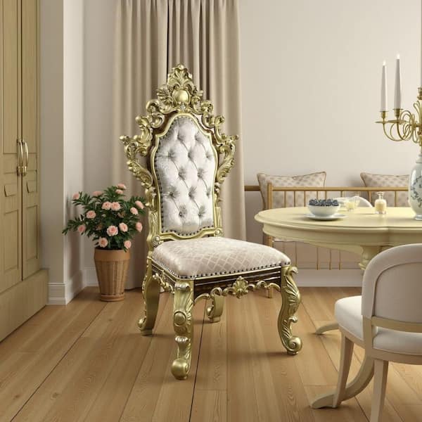 Mara Beige and Antique Gold Faux Leather Side Dining Chair Set of 2