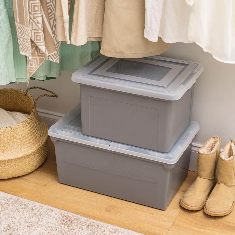Gray Plastic Hanging File Storage Box with Split Lid