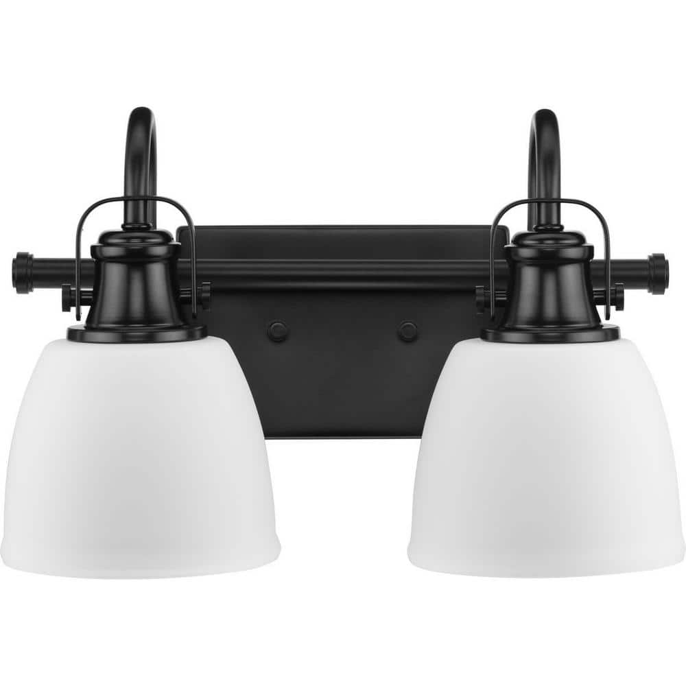 Matte Black 2-Light Vanity Fixture with Opal Glass Shades