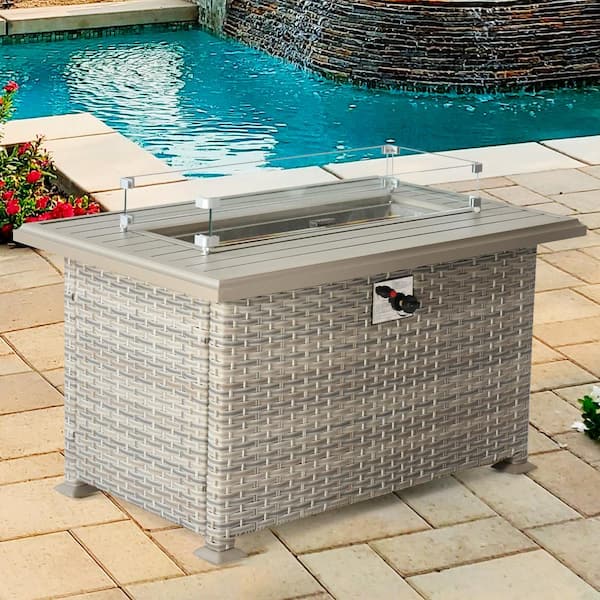  Vicluke 44 Inch Aluminum Propane Fire Pit Table w/Faux