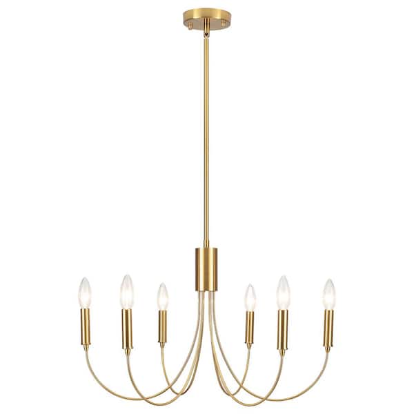 6-Light Gold Industrial Dining Room Candle Chandelier Modern Farmhouse Pendant Light