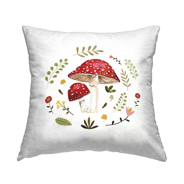 Stupell Industries Mushrooms and Botanical Leaves Multi-Color Square Outdoor Throw Pillow