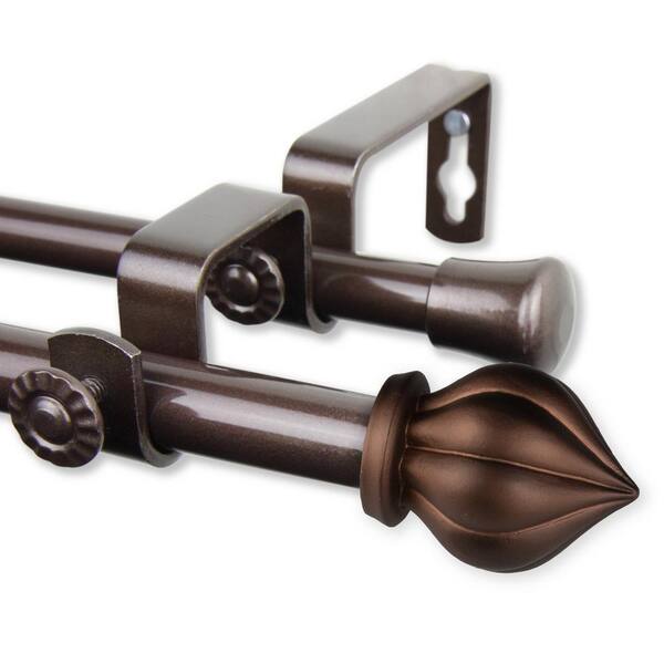 EMOH 28 in. - 48 in. Adjustable Double Curtain Rod 5/8 in. Dia in Cocoa with Pierson Finials