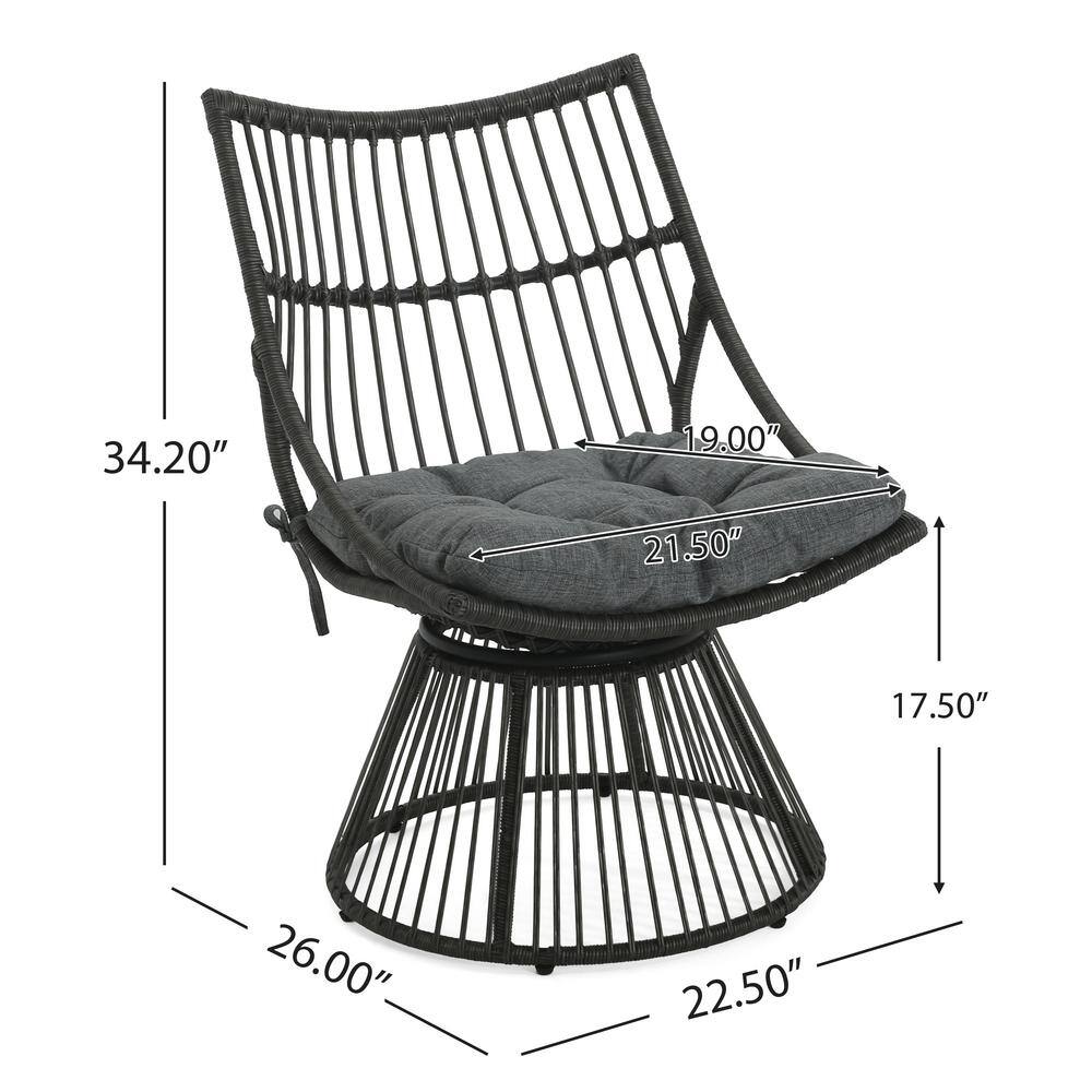 Gray Faux Rattan 2-Person Outdoor Chat Set with Cushions