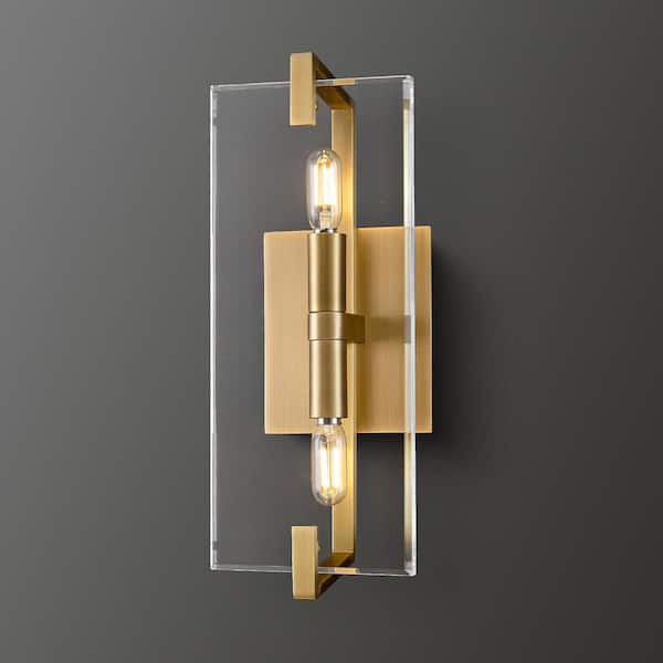 YUYI 13.5 in. 2-Lights Gold Wall Sconce, Modern Style Design Wall Lithting with K9 Clear Crystal Shade