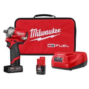 M12 FUEL 12V Lithium-Ion Brushless Cordless Stubby 1/2 in. Impact Wrench Kit with One 4.0 and One 2.0Ah Batteries