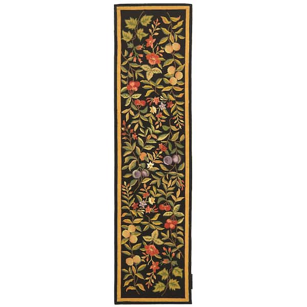 SAFAVIEH Chelsea Black 3 ft. x 8 ft. Solid Border Floral Runner Rug