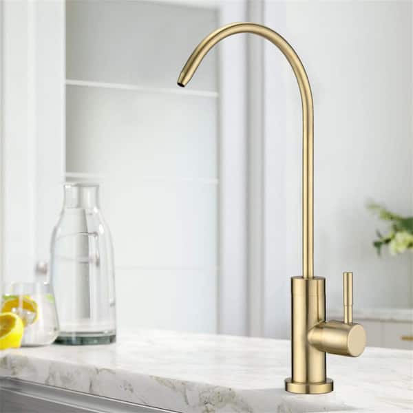 Boyel Living Single Handle Single Hole 360° Rotation Deck Mount Standard Kitchen Faucet in Brushed Gold