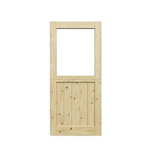 36 in. x 80 in. Solid Pine Universal 1-Lite Clear Glass Unfinished Pine Wood Front Door Slab-Dutch Door Design