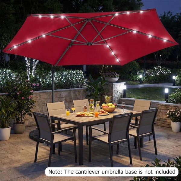 costway 10ft patio offset cantilever umbrella Costway 10 ft. Patio Cantilever Umbrella Large Offset Hanging Umbrella with Solar LED Lights Patio Umbrella in Wine