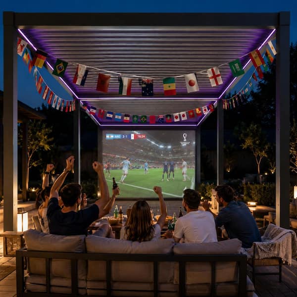 10 ft. x 20 ft. Gray Aluminum Louvered Pergola with Motorized Roof and Integrated LED Lights