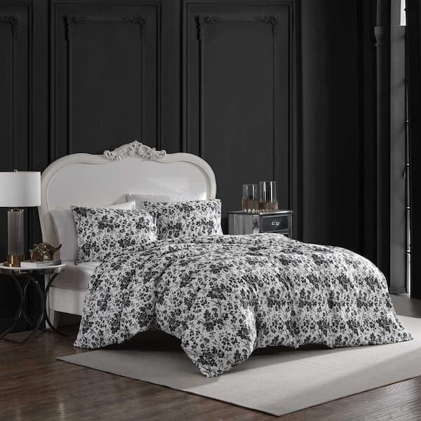BETSEY JOHNSON Betsey's Toile 2-Piece Black Microfiber Twin Duvet