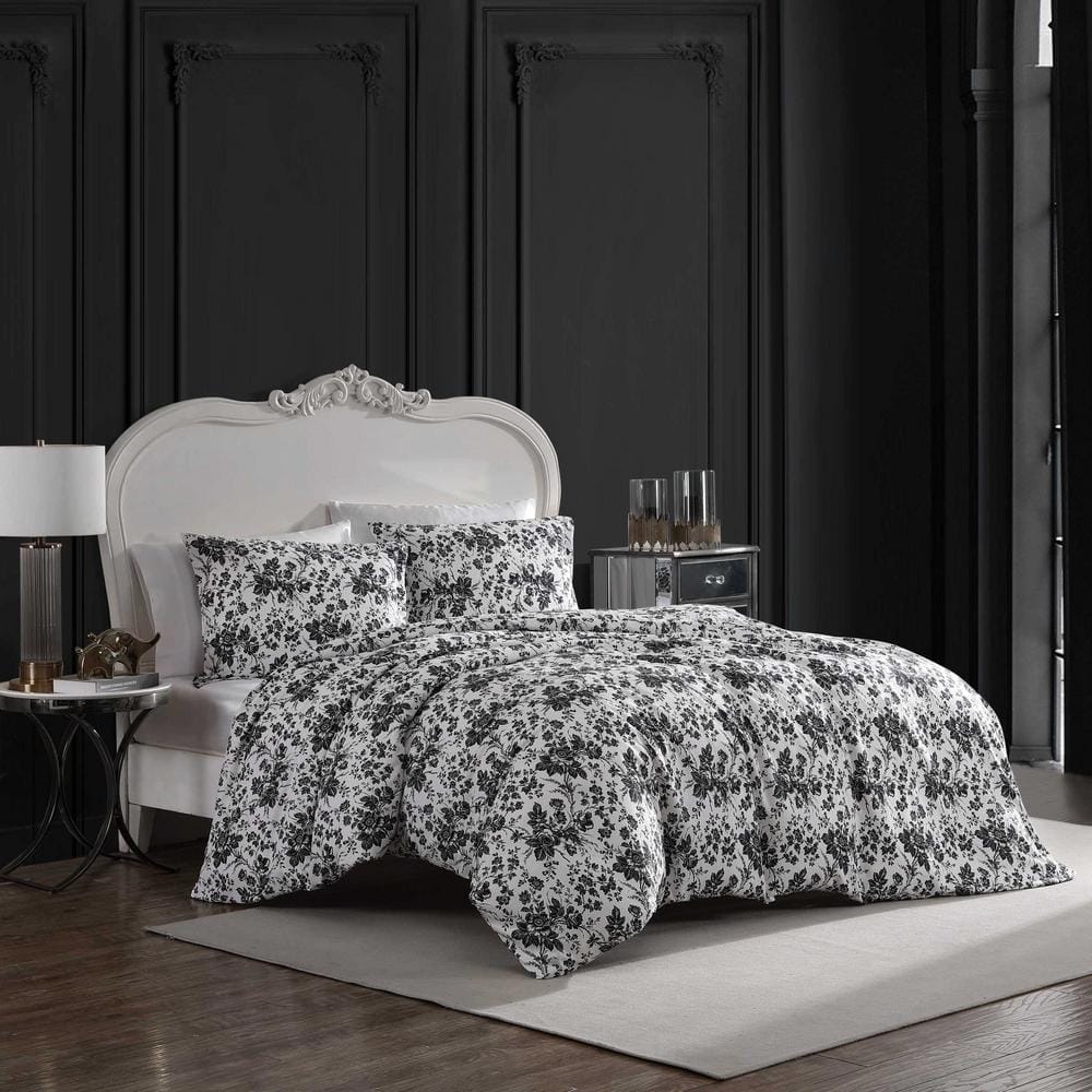 Betsey's Toile Black and White Microfiber Duvet Set