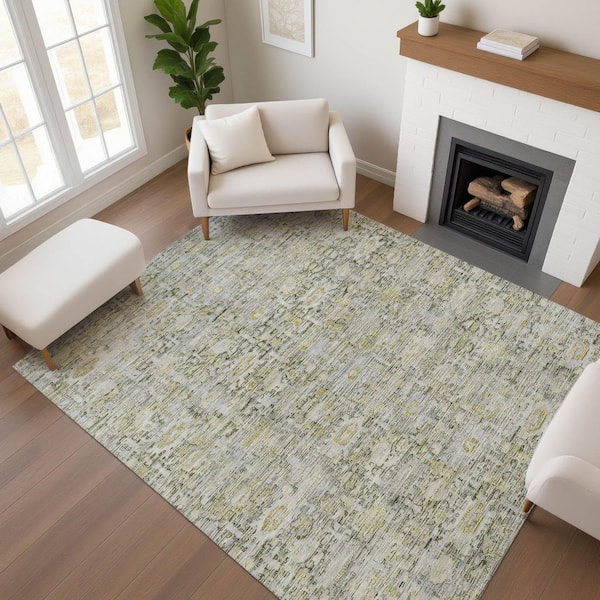 Mayfield Premium Machine Washable Abstract AMF1774 Pewter 10 ft. x 14 ft. Area Rug