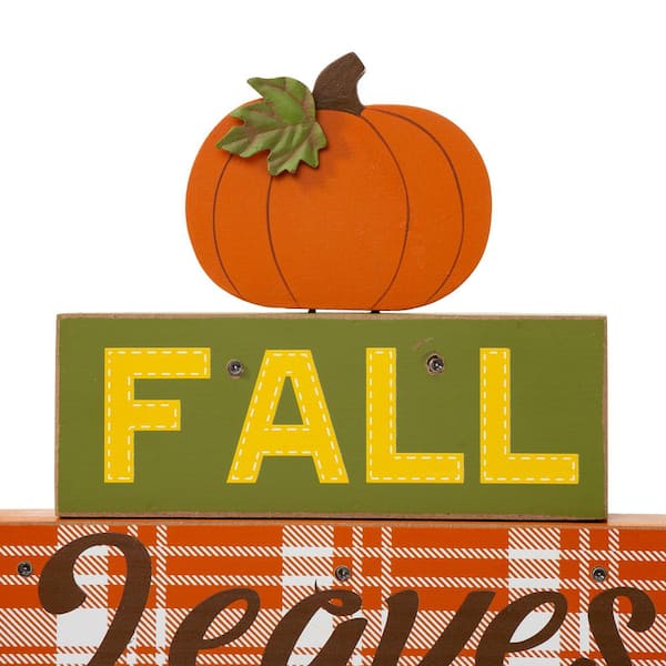 glitzhome Fall Sign Wooden Signs with Sayings Happy Harvest Welcome Fall Decor Farmhouse Thanksgiving Decor Wooden Block Set 11.81 x 9 Inches Wood Block Decor Fall Harvest Decor