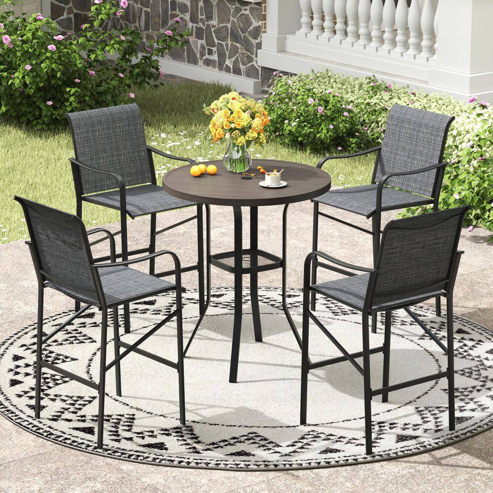 5-Piece Metal Outdoor Dining Set for 4, Patio Bistro Set with 35.4 in. Grey Bar Table and 4 Black Textilene Bar Stools price history on PriceWatchPro