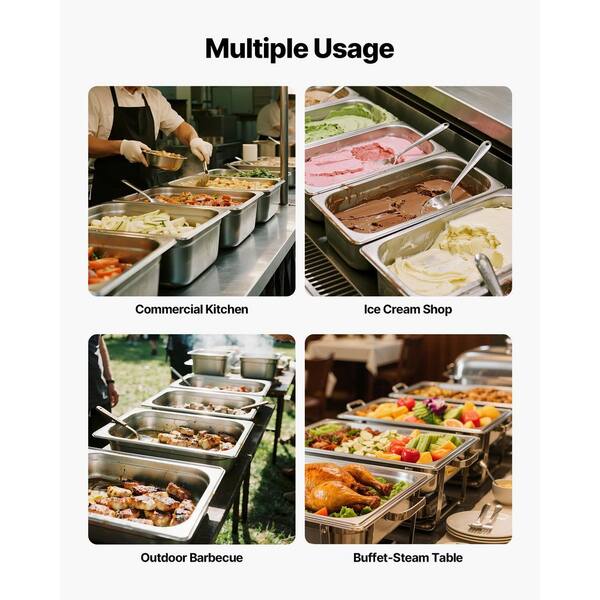 Full Size Hotel Pans With Lids 6-Pack - 2.5" Deep Stainless Steel Steam Table Pans