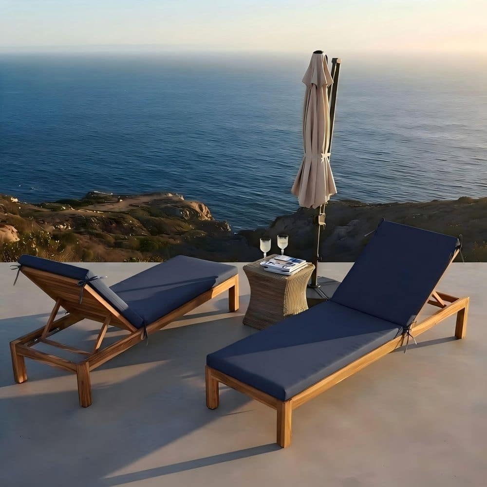 80 in. x 23 in. 2-Pieces Patio Chaise Lounge Cushions in Navy Blue Outdoor Replacement Seat Cushions w/ Ties and Zipper