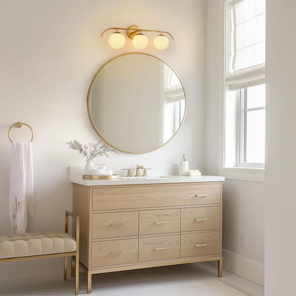 24 in. 3-Light Gold Vanity Light Fixture for Bathroom Mirror and Hallway with Frosted Glass Globes Shade Wall Sconce