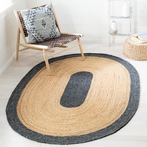 Braided Black/Gold 5 ft. x 7 ft. Oval Solid Border Area Rug