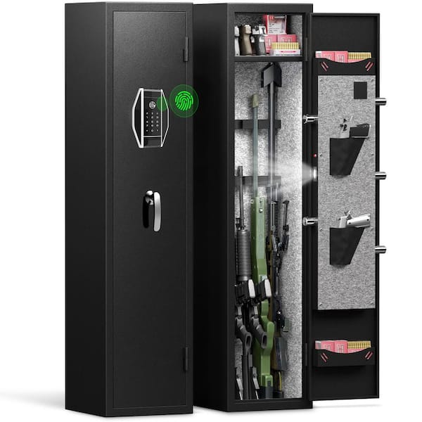 YOFE Black Metal Storage Cabinet Long Gun Safe Large Rifle Safe Biometric Fingerprint 4-Gun Cabinet with Removable Shelf