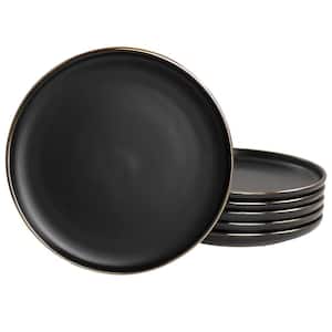 Paul 6 Piece Stoneware Salad Plate Set in Matte Black with Gold Rim