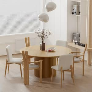 Abberton Natural Color Oak Wood Column Base 60 in. Round Dining Table (Seats 6)