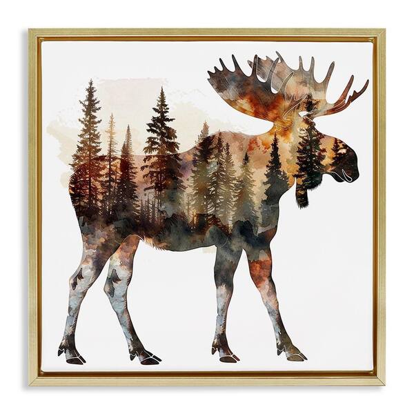 Stupell Industries Moose Forest Silhouette by LSR Design Studio Gold Floater Frame Animal Graphic Art Print 18 in. x 18 in.