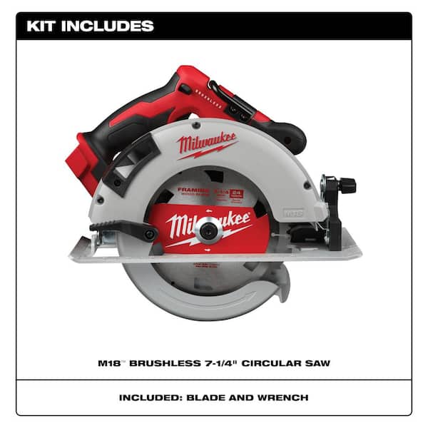 M18 18V Lithium-Ion Brushless Cordless 7-1/4 in. Circular Saw with 7-1/4" x 24-Tooth Framing Circular Saw Blade (2-Pack)