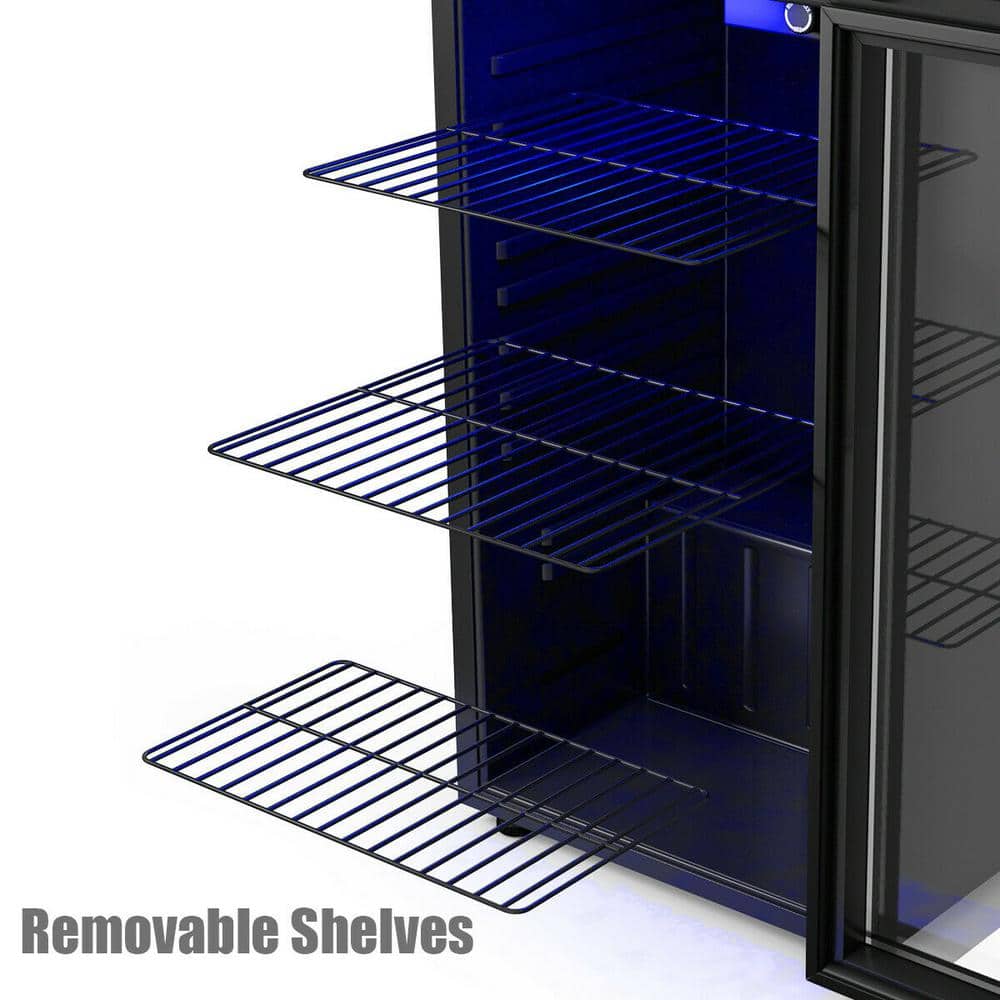 Compact Black 120-Can Beverage Refrigerator with Glass Door