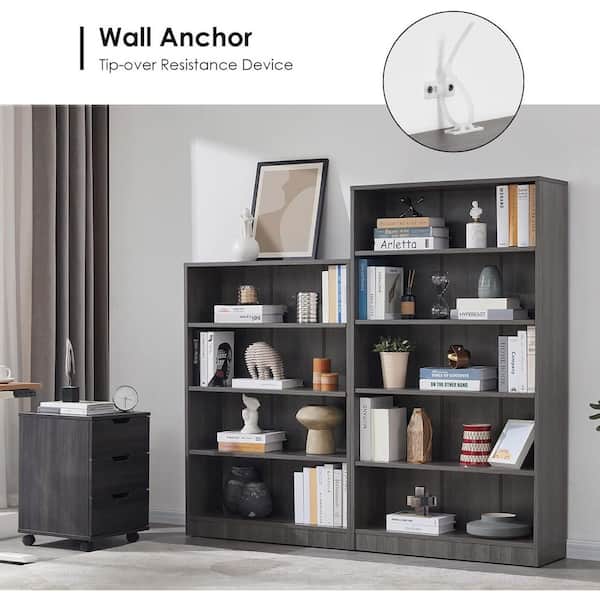 Lirago 60 in. Tall Grey Wood 5-Shelf Bookcase FXHD0202-76GN - The