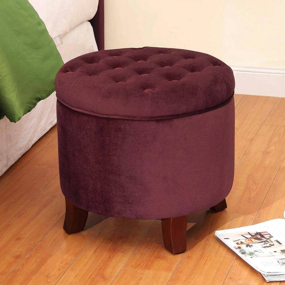 Elegant Tufted Round Velvet Ottoman with Dark Walnut Legs