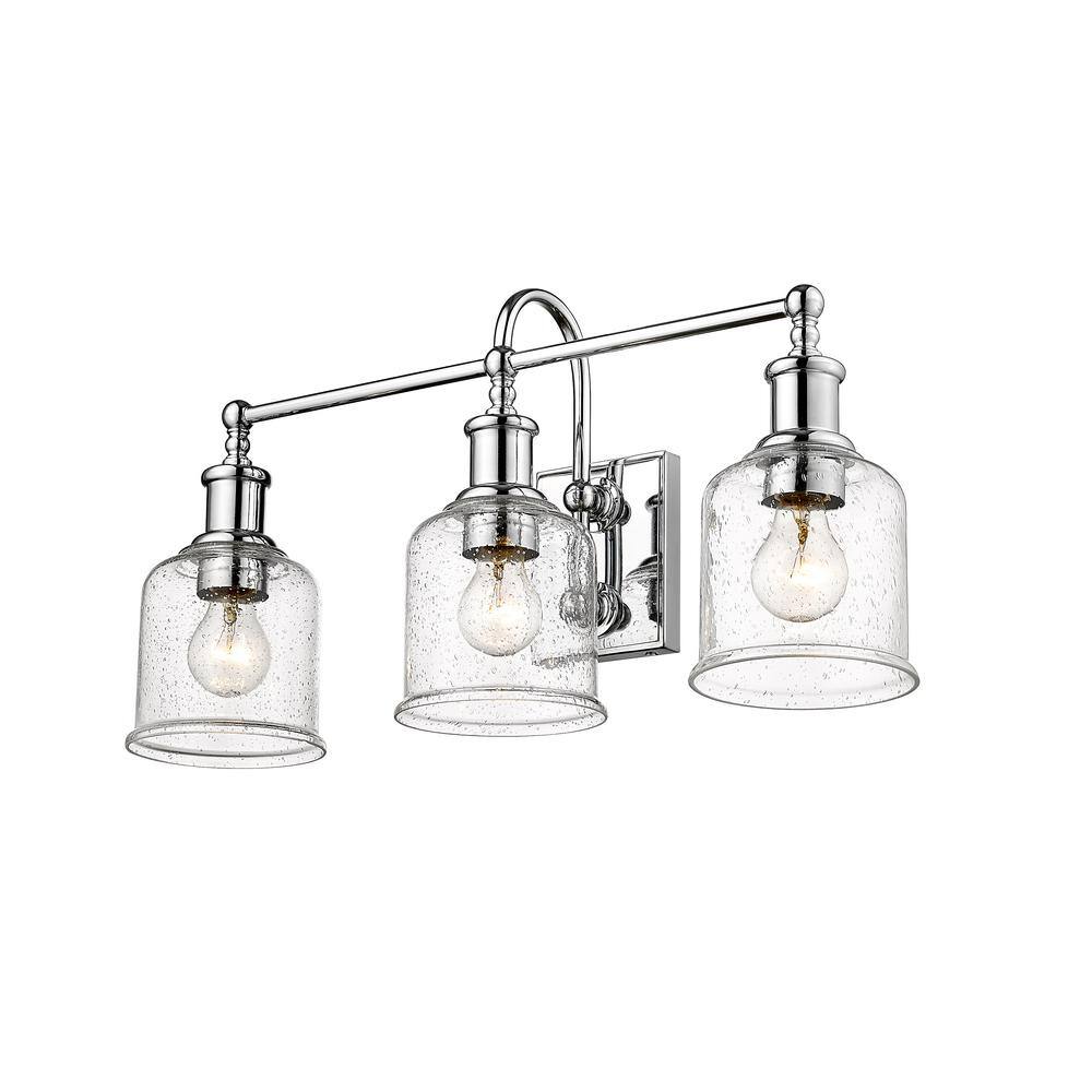 Bryant Chrome 3-Light Vanity with Clear Seedy Glass Shades