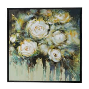 Black, White and Green Wooden Framed Dreamy Floral Hand Painting Wall Art