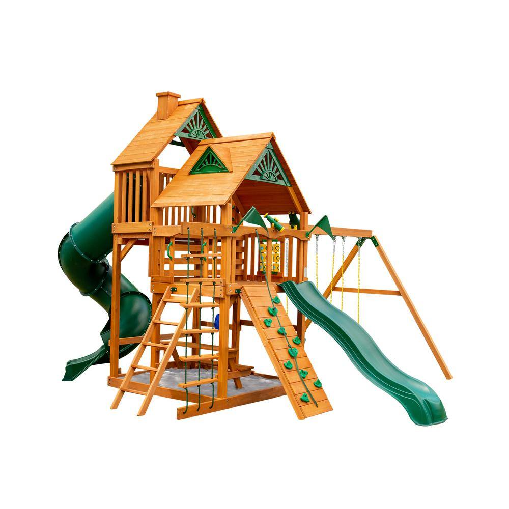 Gorilla Playsets Great Skye I Wooden Outdoor Playset with 2 Wave Slides