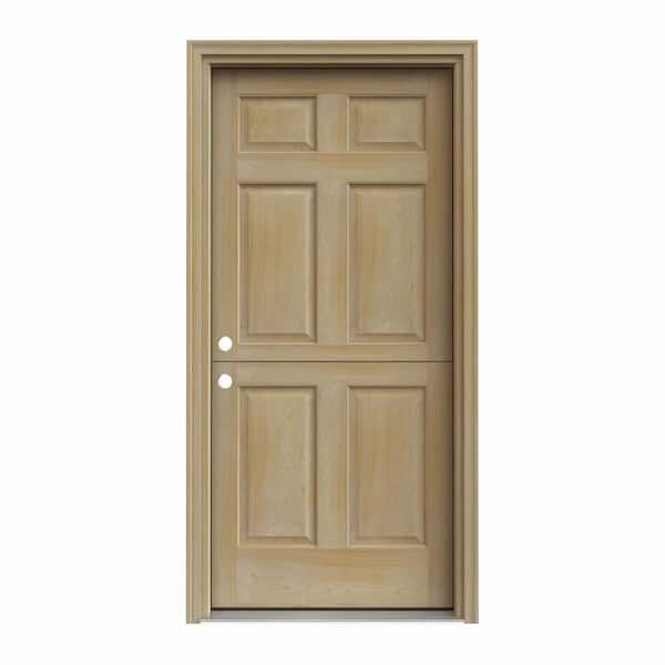 JELD-WEN 36 in. x 80 in. 6-Panel Unfinished Dutch Right-Hand Inswing Wood Prehung Back Door w/Brickmould