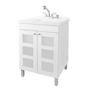 24 in. x 21.75 in. x 33.75 in. Thermoplastic Drop-In Utility Sink with Faucet, Soap Dispenser and White MDF Cabinet