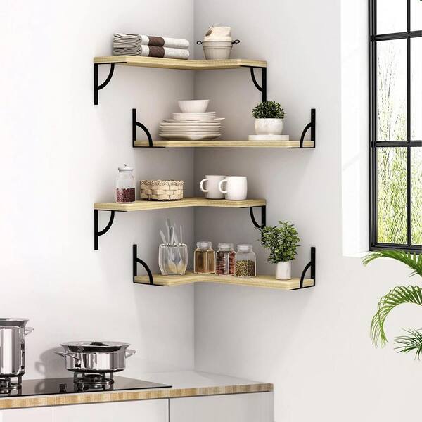 16.9 in. W x 5.8 in. D Dark Brown Wood Floating Shelves with Sturdy Metal  Frame Decorative Wall Shelf PUCF79 - The Home Depot